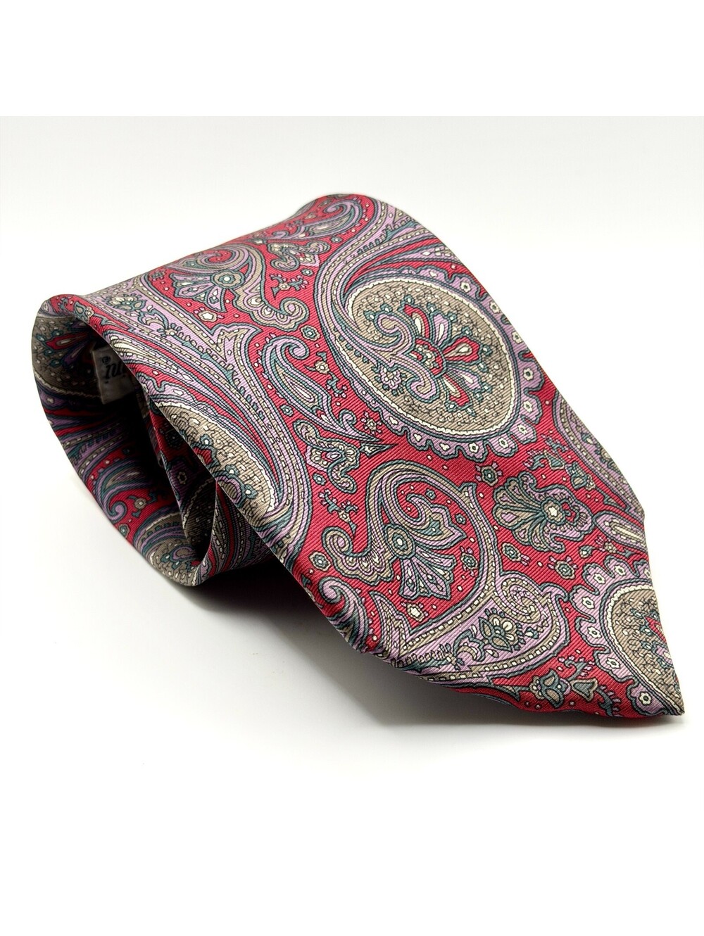 Vintage 90s Oleg Cassini Pink Purple Silk Paisley Necktie